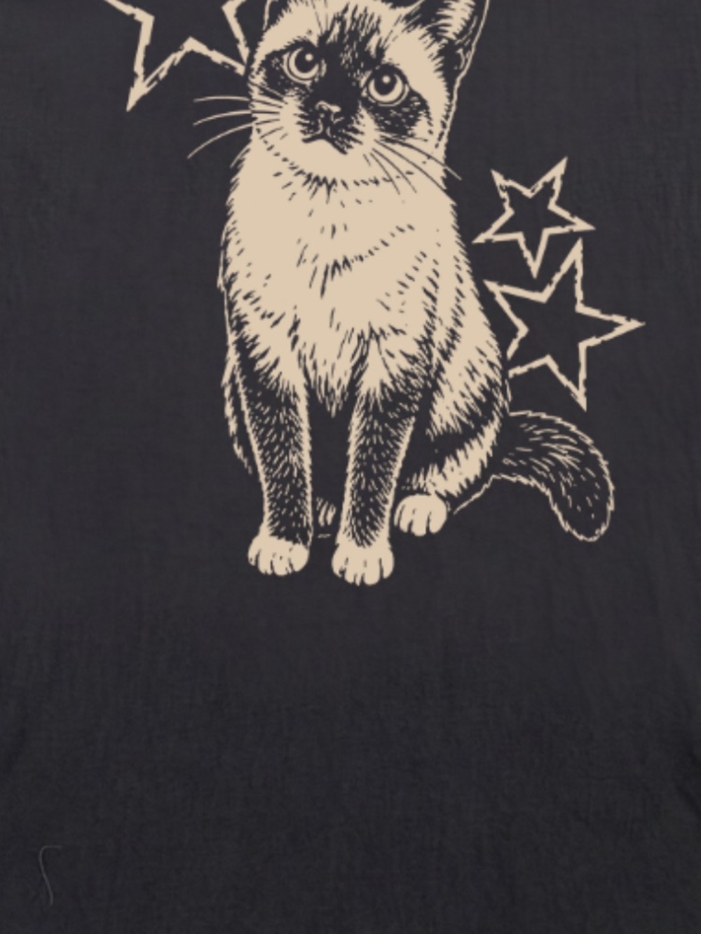 Black Cat Graphic Tee with Cream Cat Design - - Picture 2 of 2